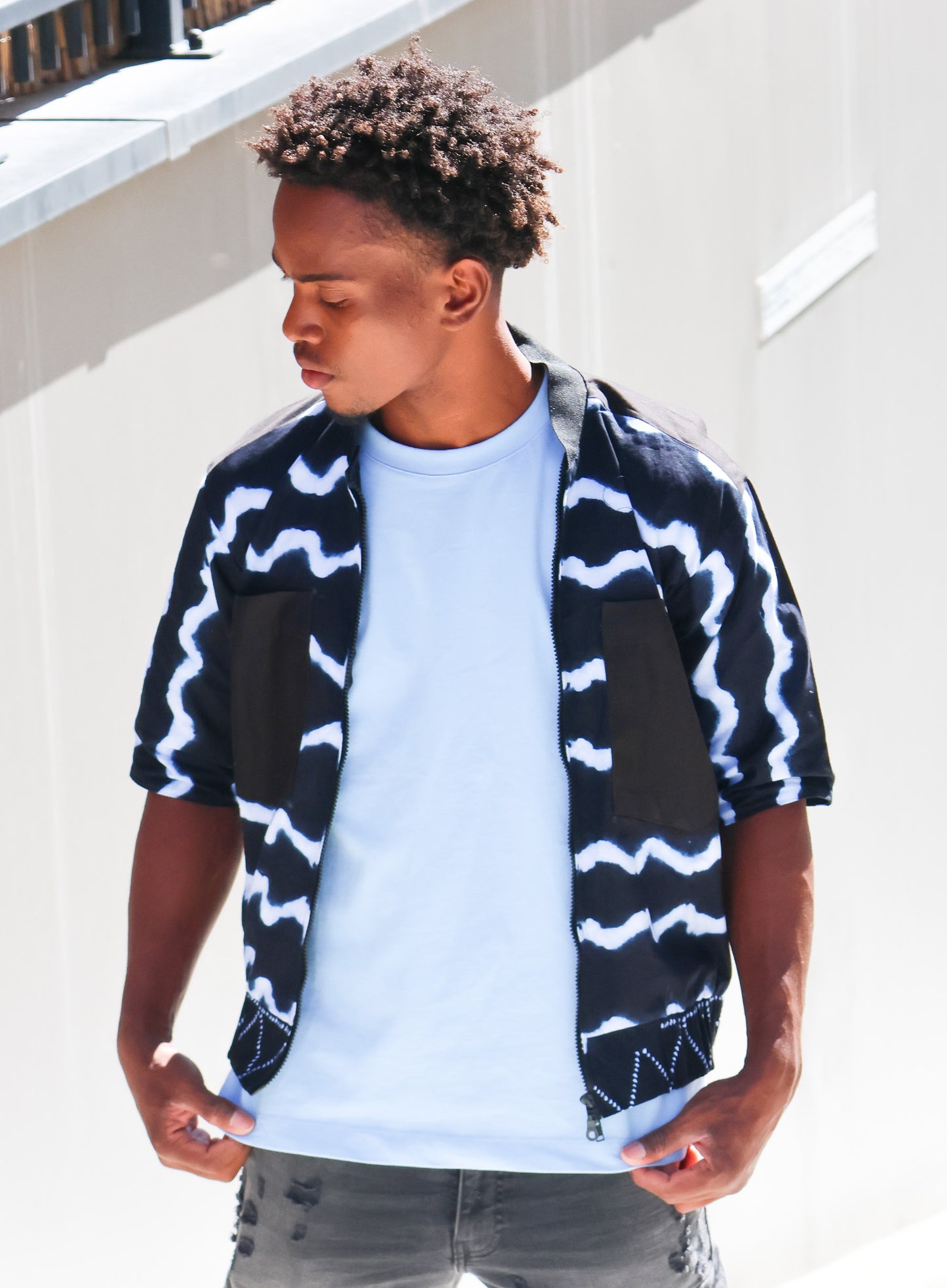 Bombers manche courte noir motif blanc