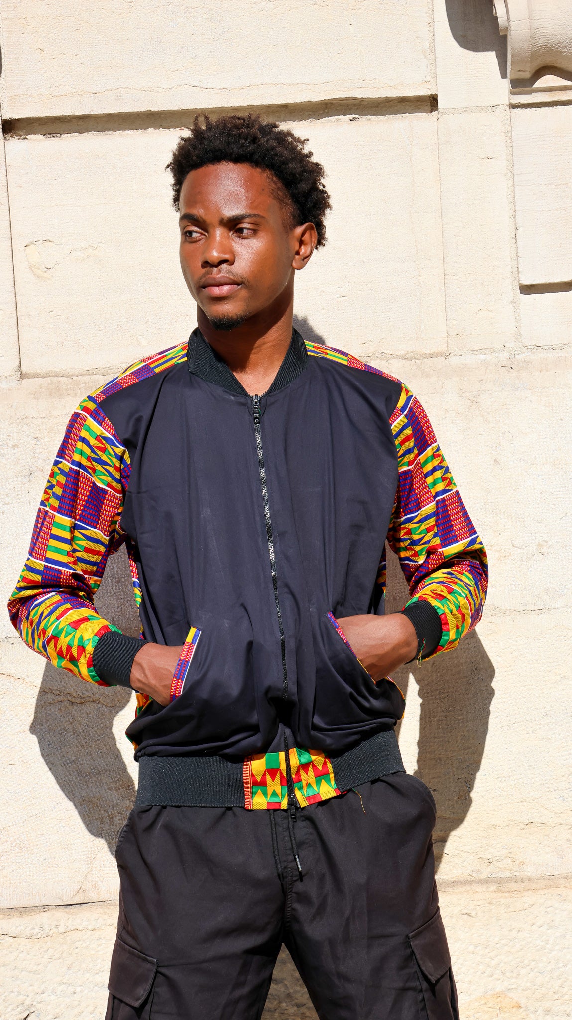 bombers noir motif sur manche