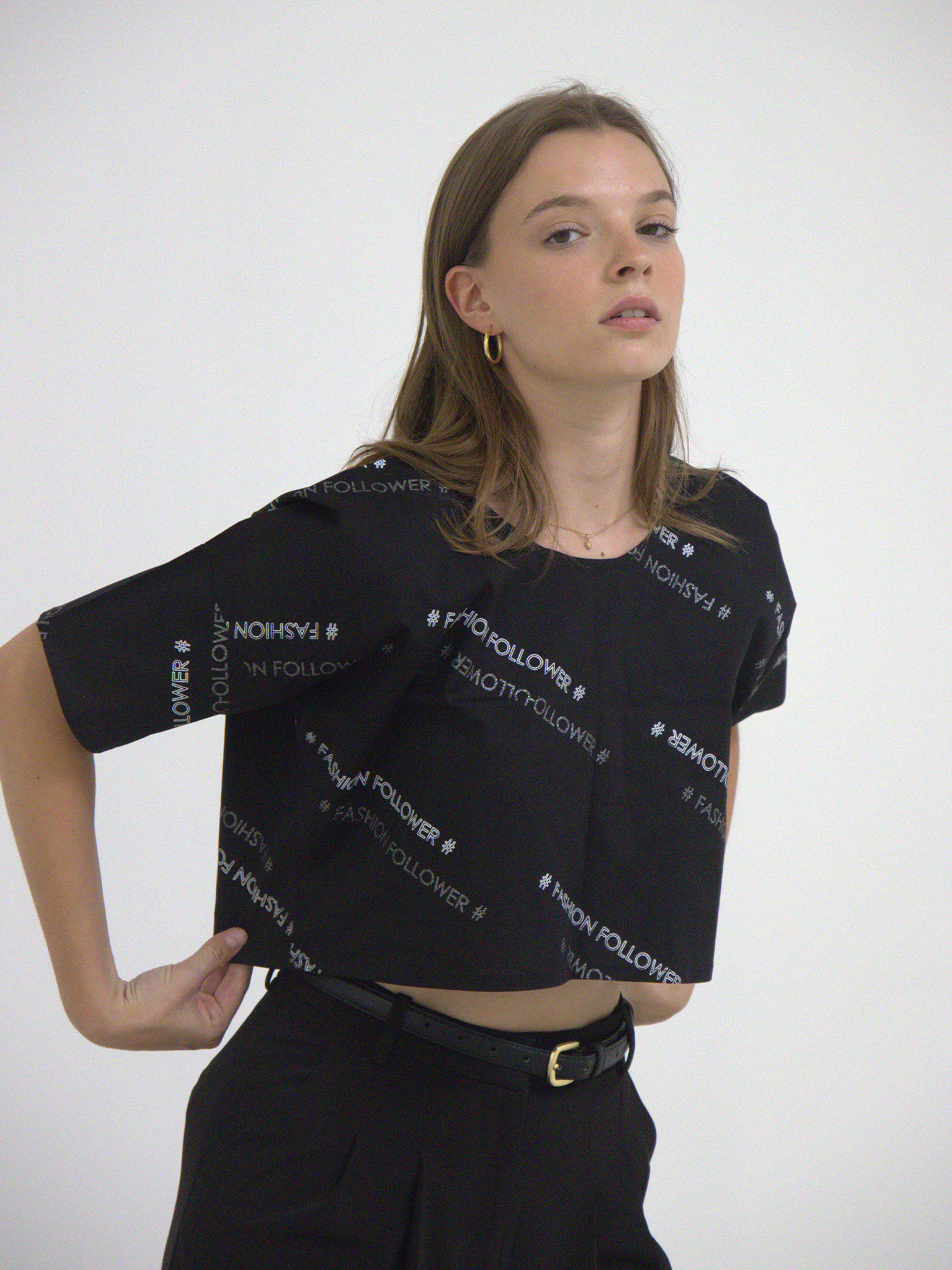 Crop Top Noir Imprimé