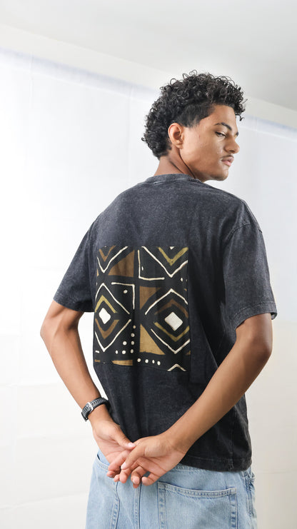 T-shirt Oversize Effet Délavé – Motif Géométrique Inédit