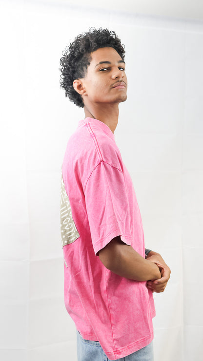 T-Shirt Rose Oversize - Patch Motif Bogolan