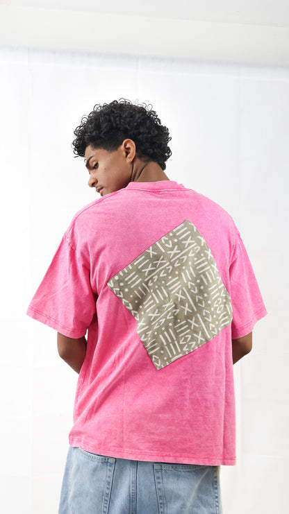 T-Shirt Rose Oversize - Patch Motif Bogolan