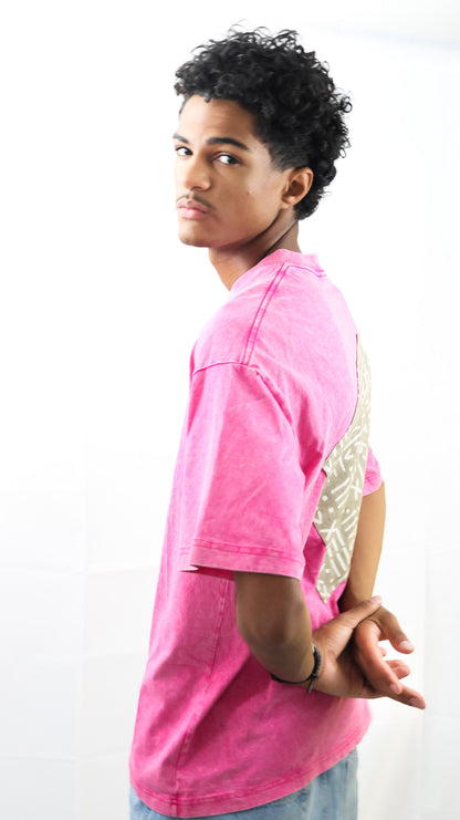 T-Shirt Rose Oversize - Patch Motif Bogolan