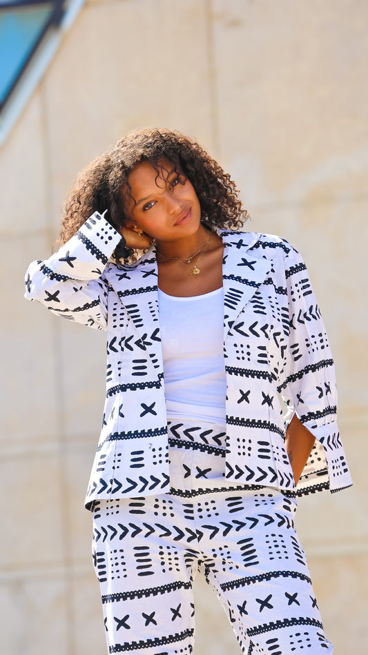 Ensemble blanc motif noir