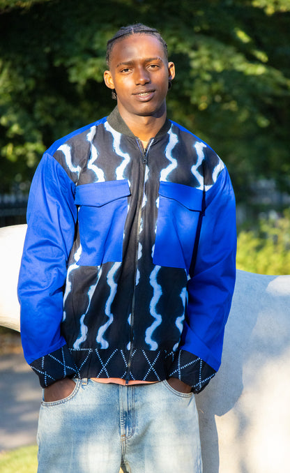 Bombers noir motif blanc et haut bleu