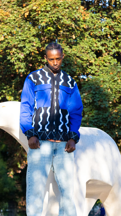 Bombers noir motif blanc et haut bleu