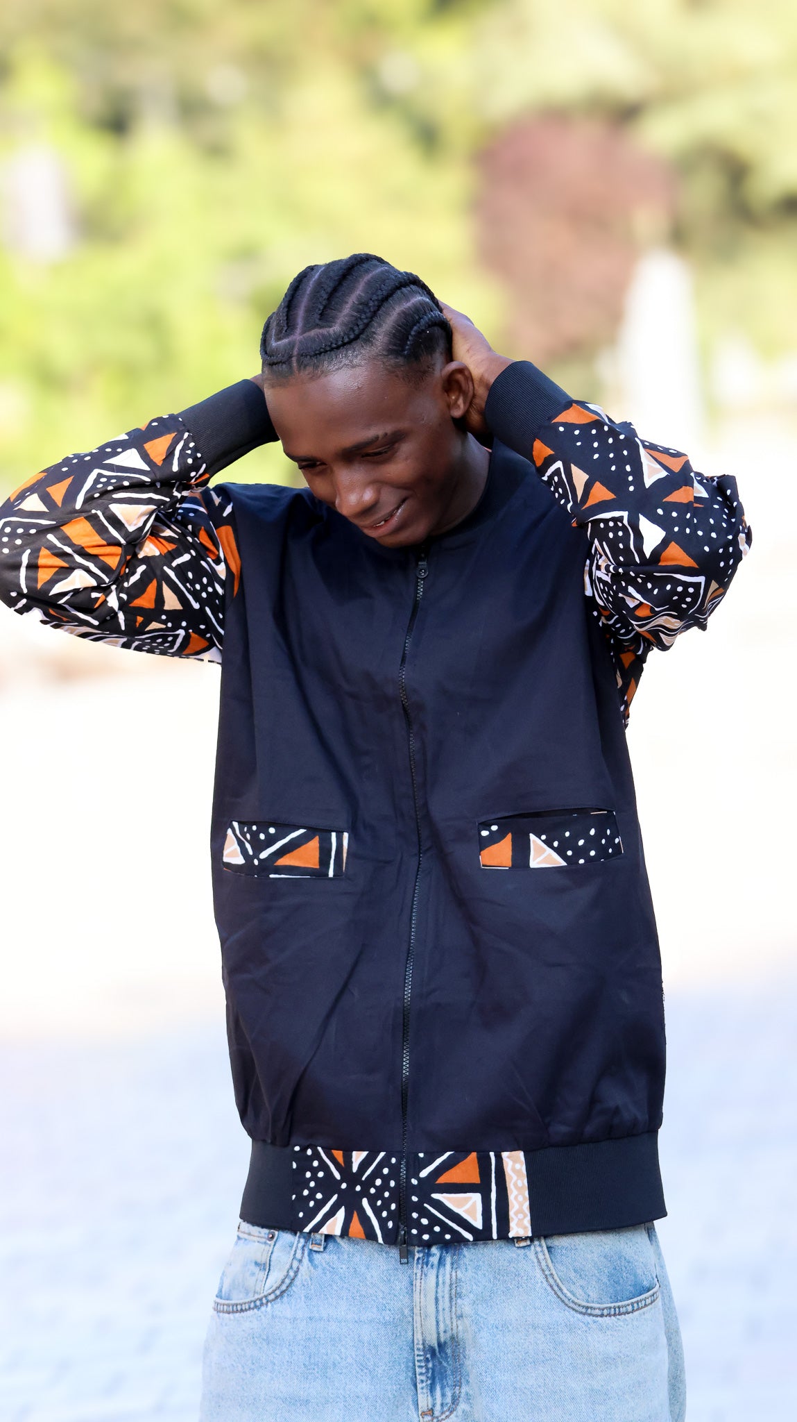 bombers noir a motif sans poche avant