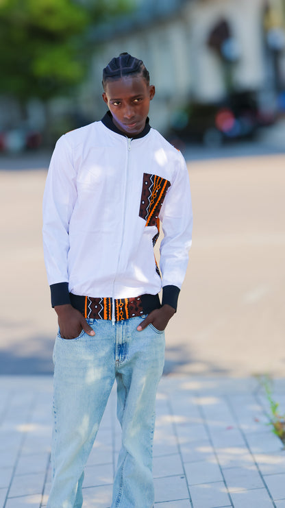 bombers blanc avec détail motif et poche avant