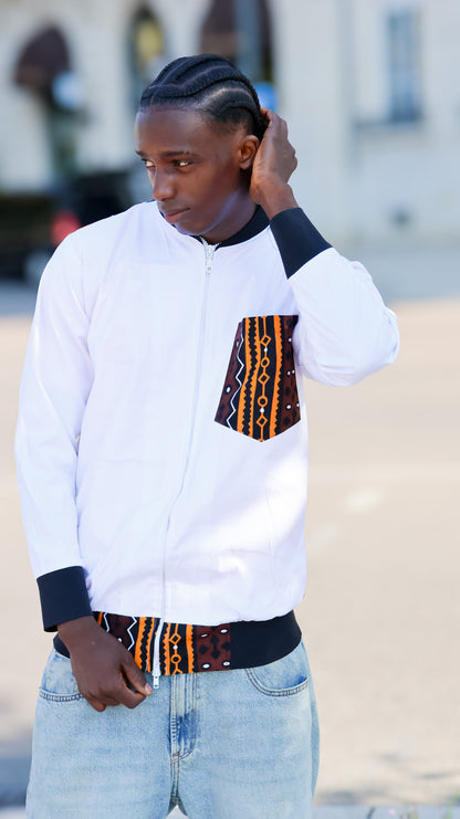 bombers blanc avec détail motif et poche avant