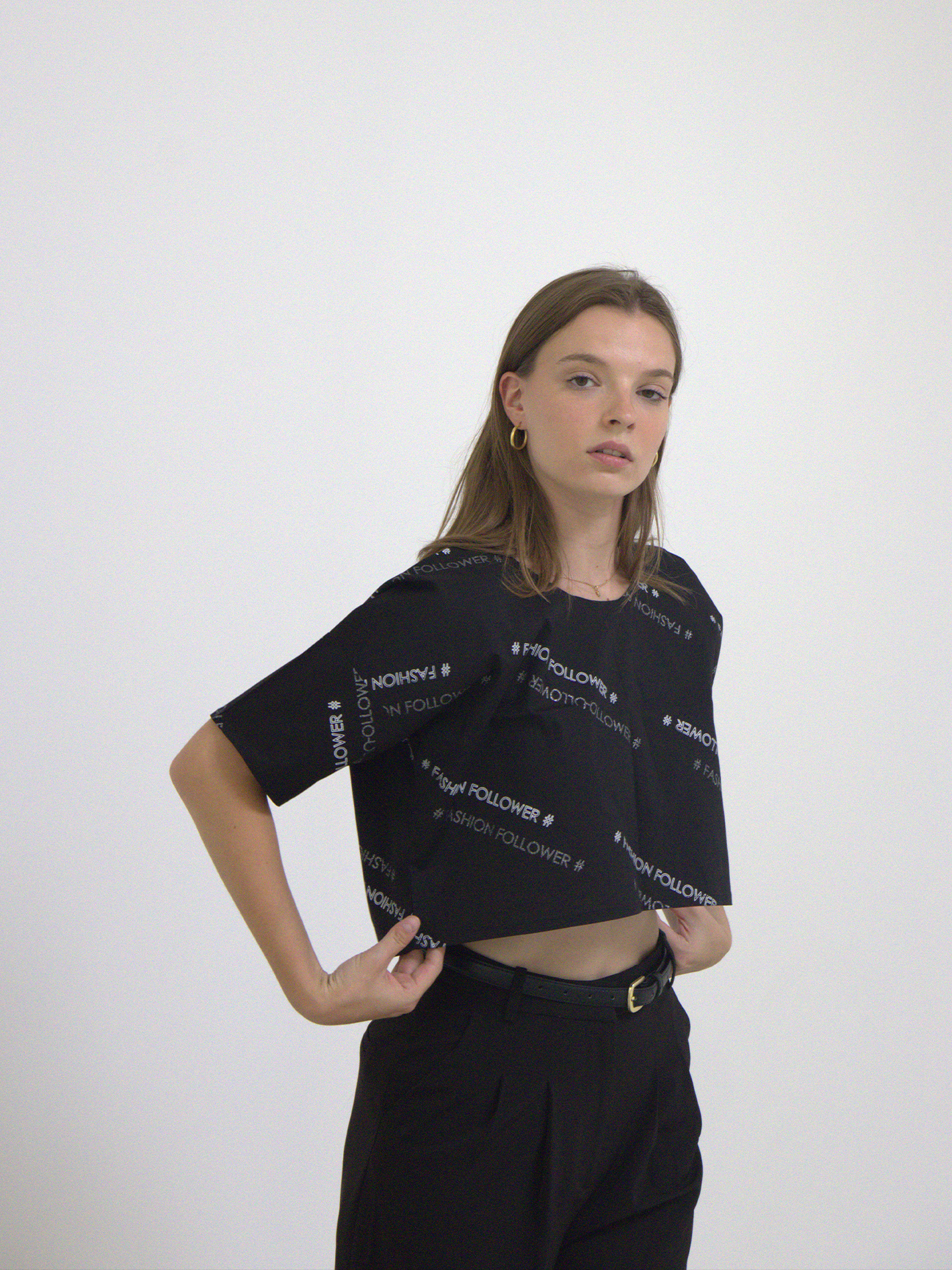 Crop Top Noir Imprimé