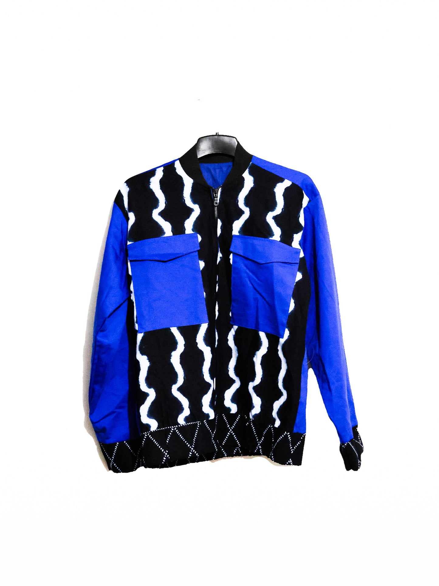 Bombers noir motif blanc et haut bleu