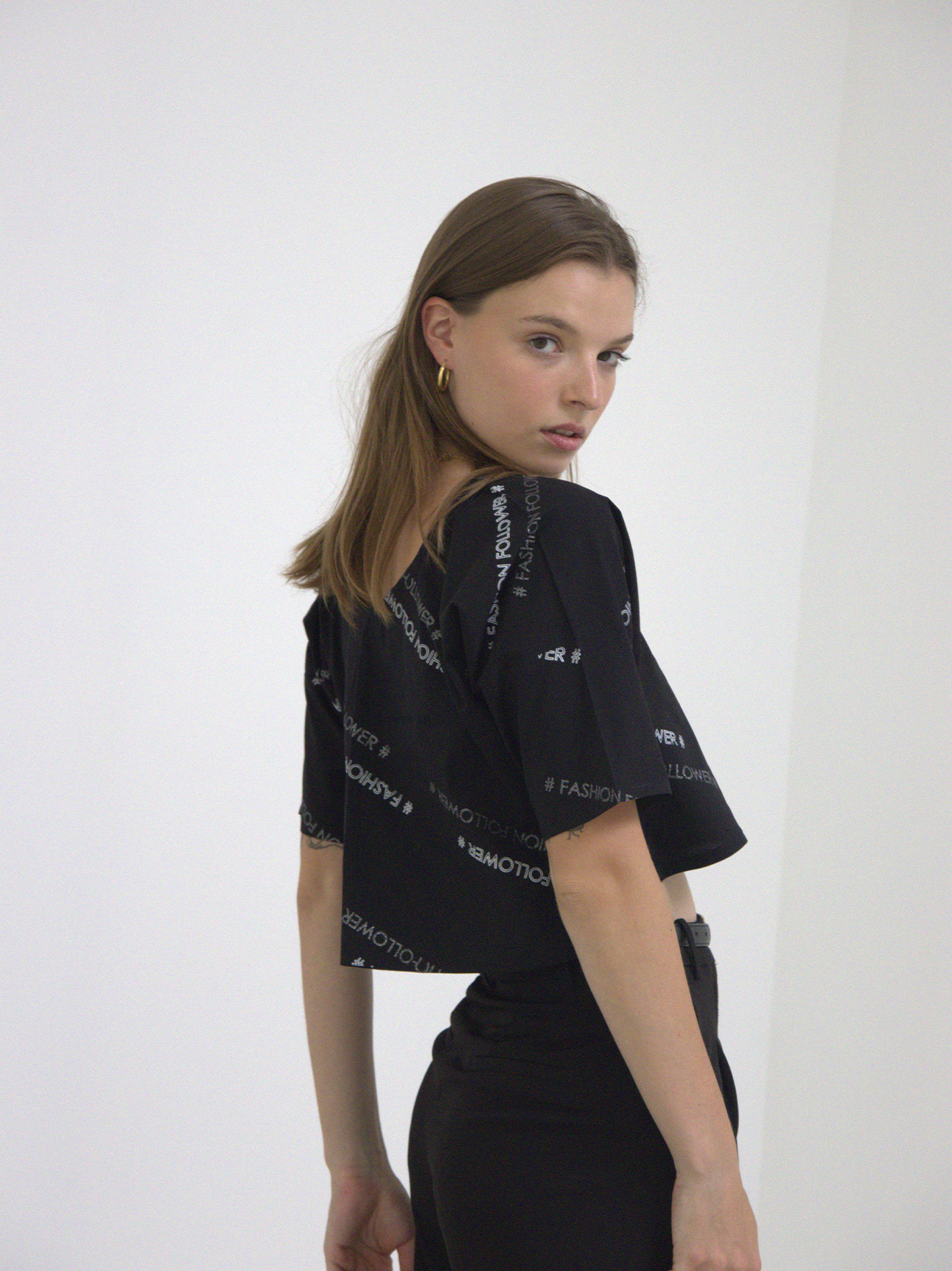 Crop Top Noir Imprimé