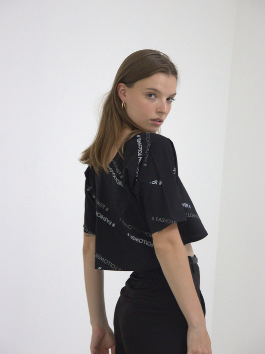 Crop Top Noir Imprimé