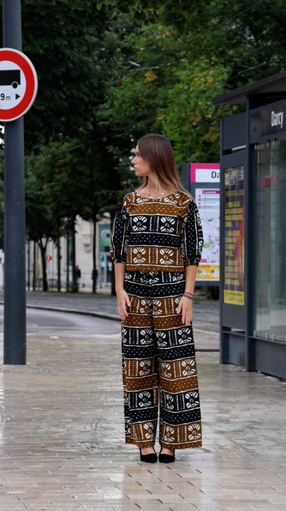 Ensemble femme bleu et marron