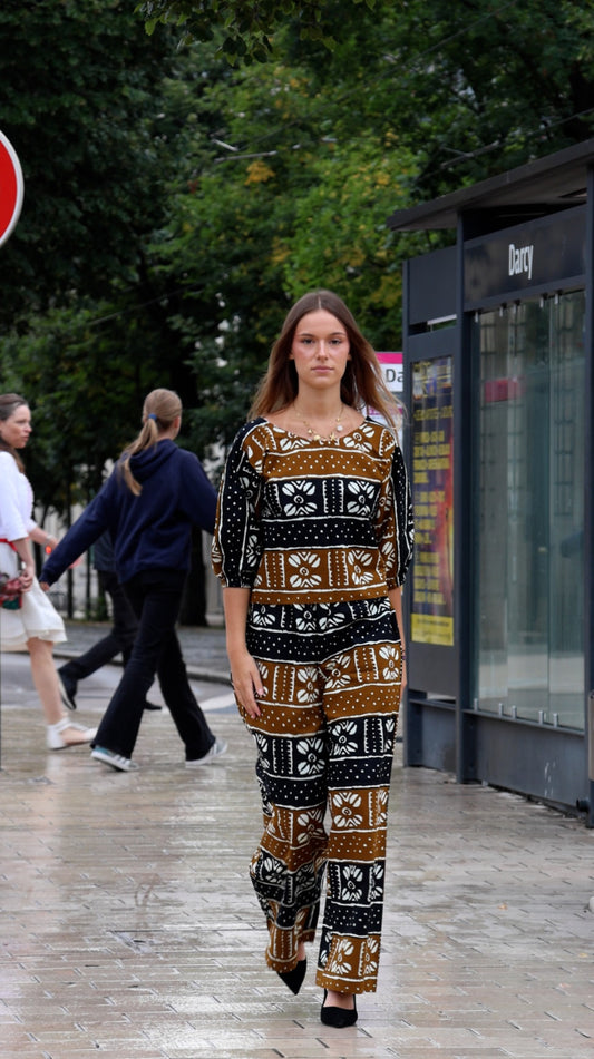 Ensemble femme bleu et marron