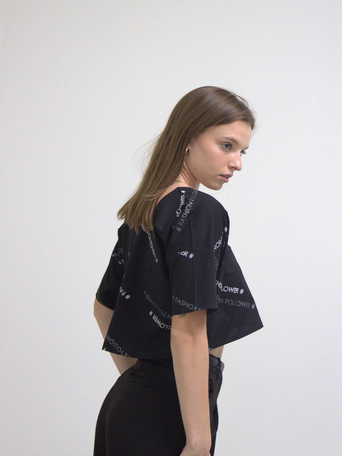 Crop Top Noir Imprimé