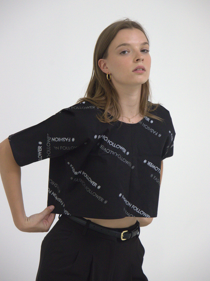 Crop Top Noir Imprimé